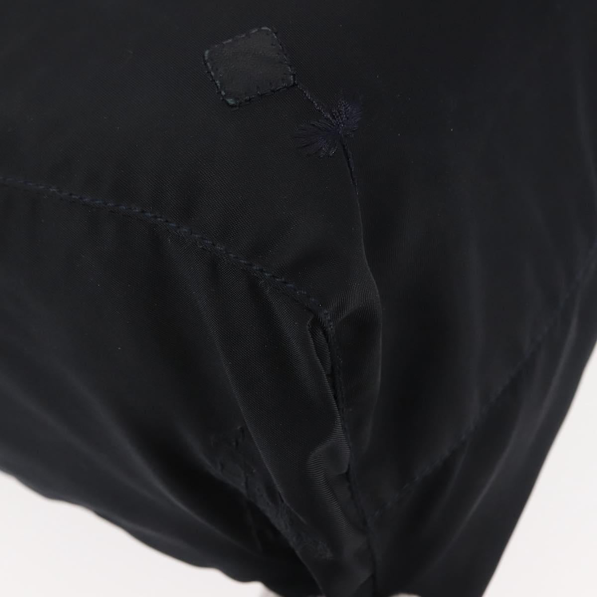 PRADA Flower Embroidery Tote Bag Nylon Black Silver Auth bs30015