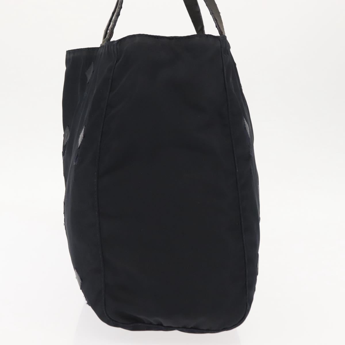 PRADA Flower Embroidery Tote Bag Nylon Black Silver Auth bs30015