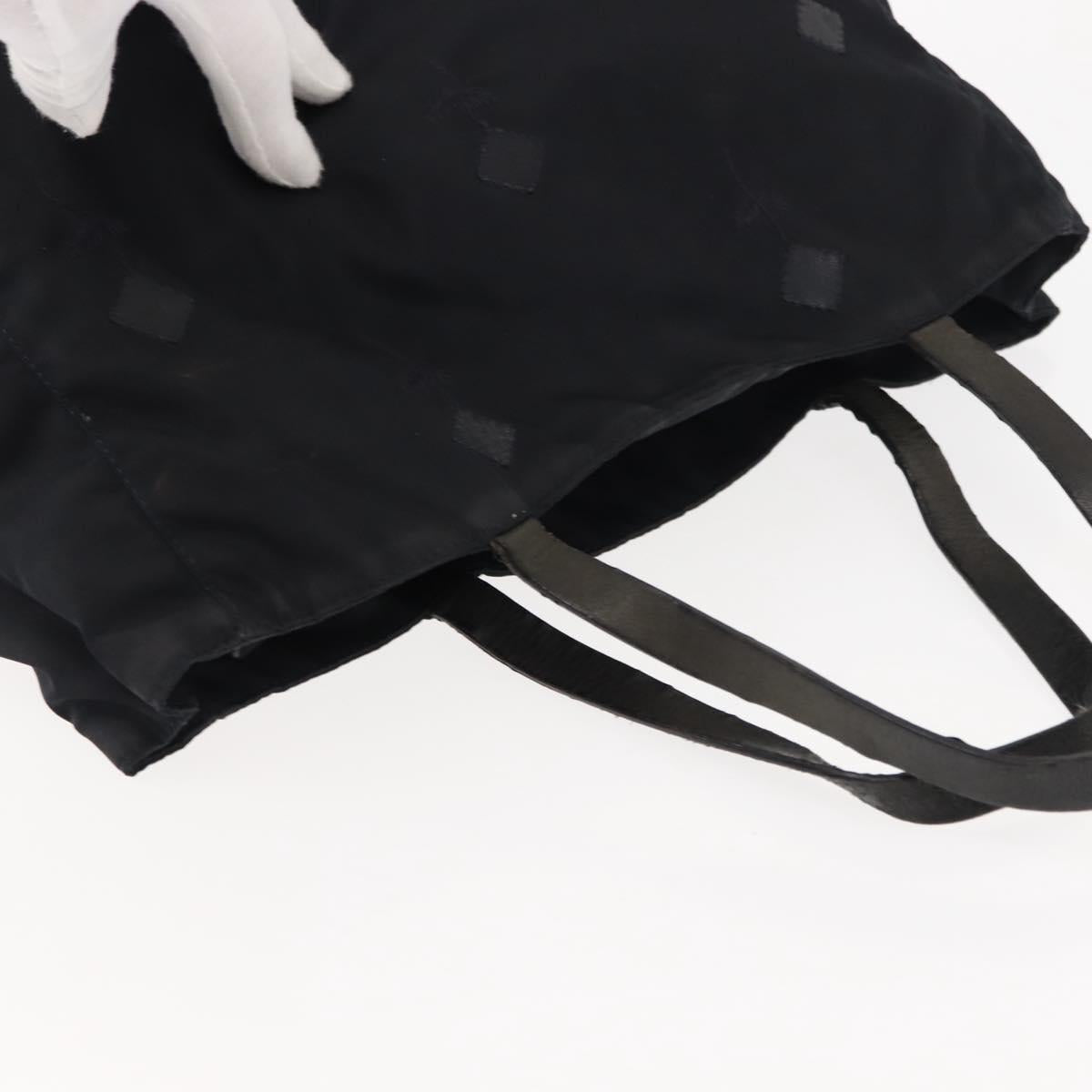 PRADA Flower Embroidery Tote Bag Nylon Black Silver Auth bs30015