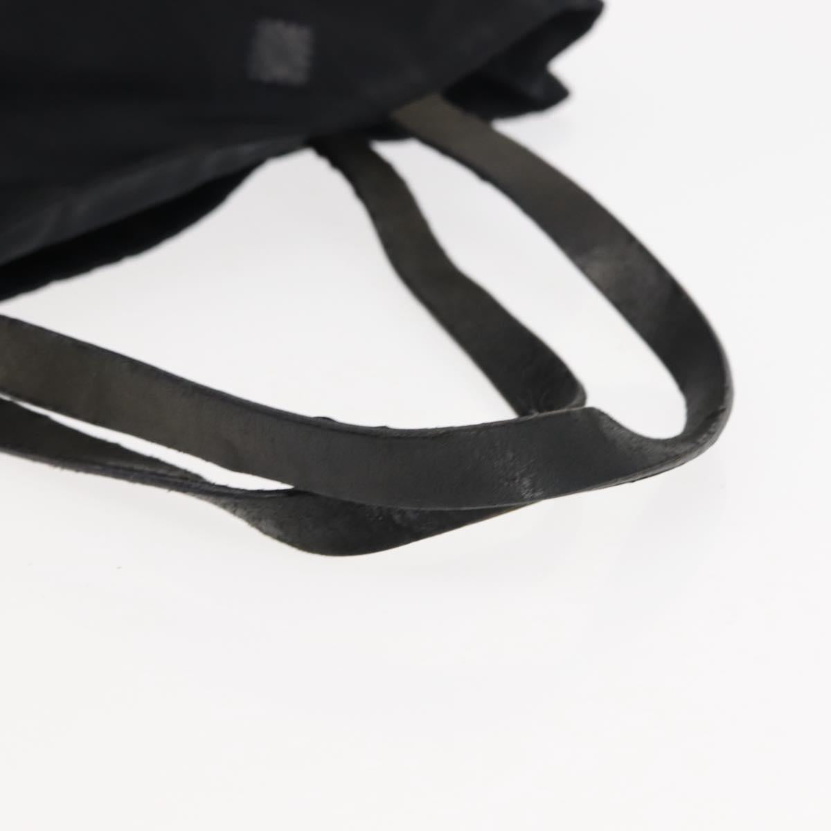 PRADA Flower Embroidery Tote Bag Nylon Black Silver Auth bs30015