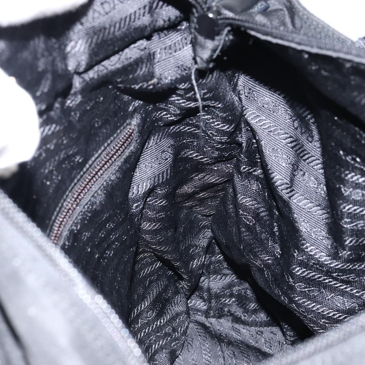 PRADA Tote Bag Nylon Black Silver Auth bs30018