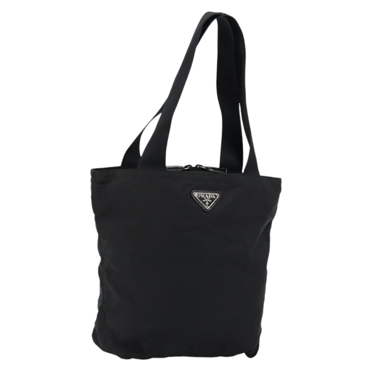 PRADA Tote Bag Nylon Black Silver Auth bs30018