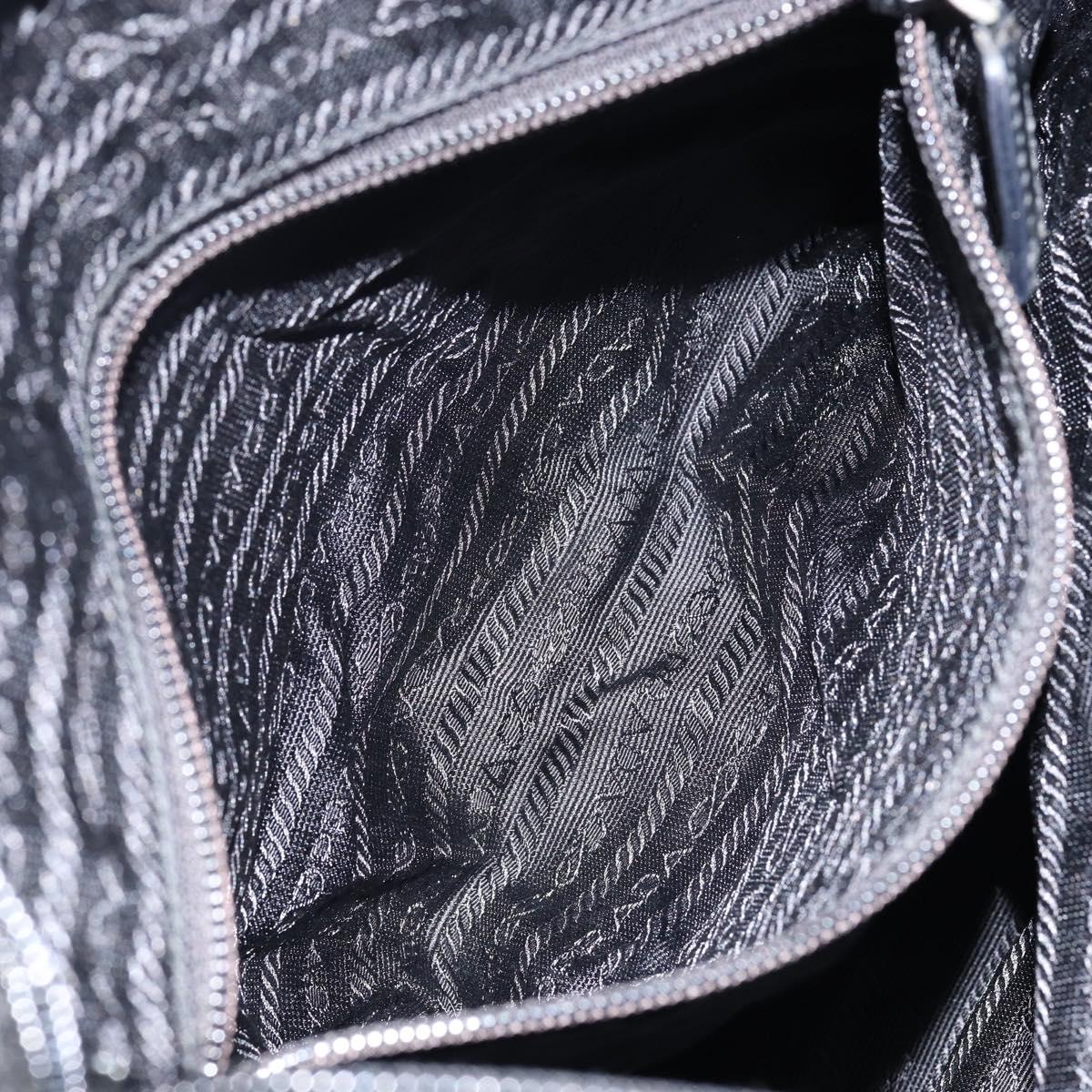 PRADA Tote Bag Nylon Black Silver Auth bs30018