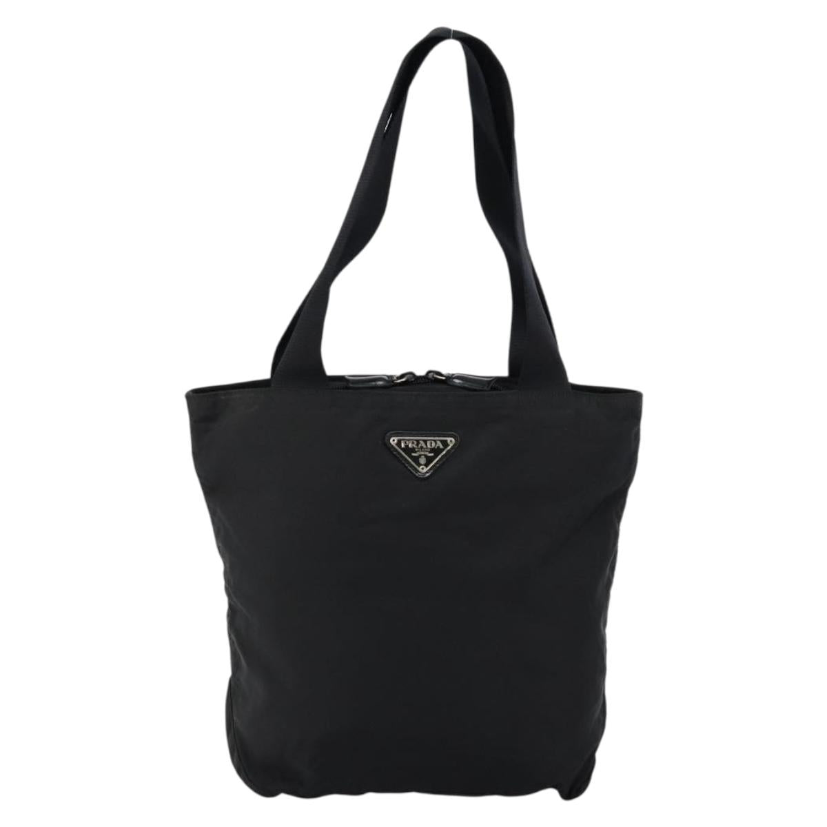 PRADA Tote Bag Nylon Black Silver Auth bs30018