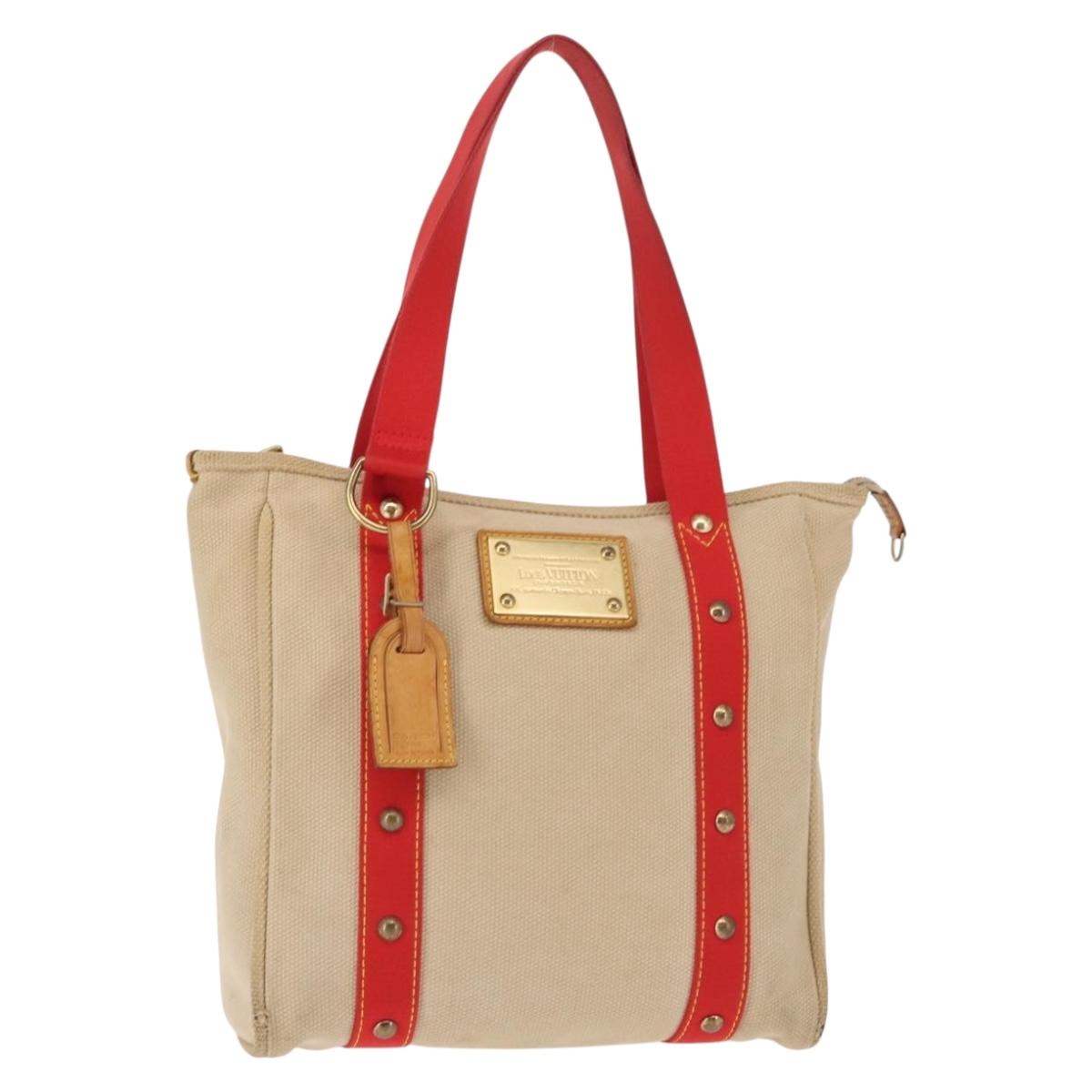 LOUIS VUITTON Antigua Cabas MM Tote Bag Beige Red M40035 LV Auth bs30019