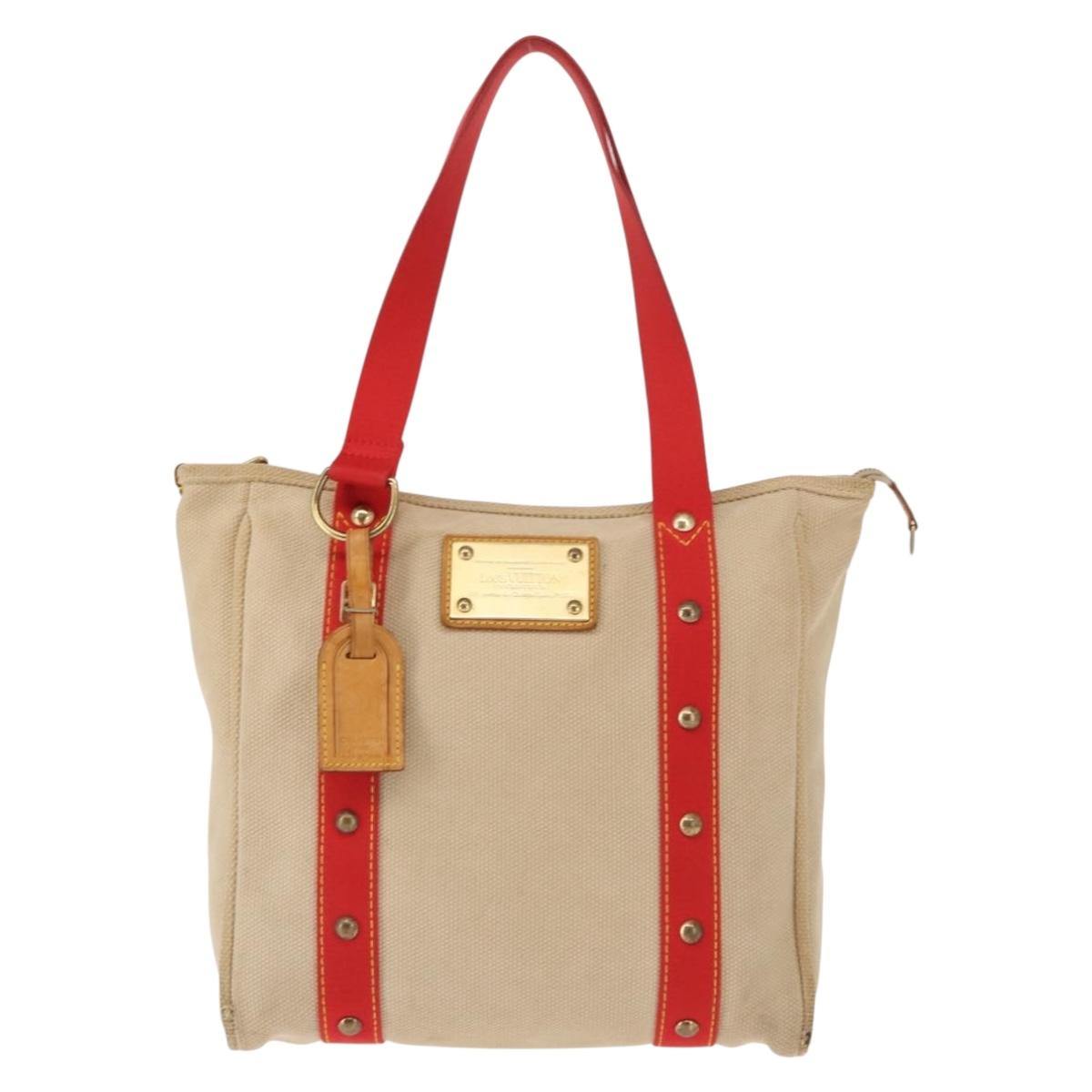LOUIS VUITTON Antigua Cabas MM Tote Bag Beige Red M40035 LV Auth bs30019
