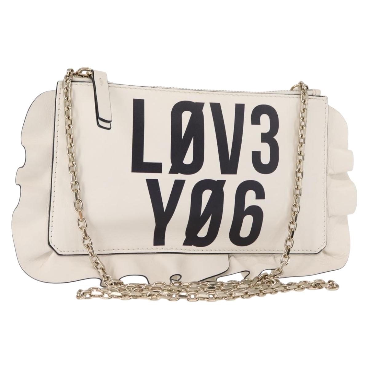 VALENTINO RED VALENTINO Frill Chain Shoulder Bag Leather White Gold Auth bs30020