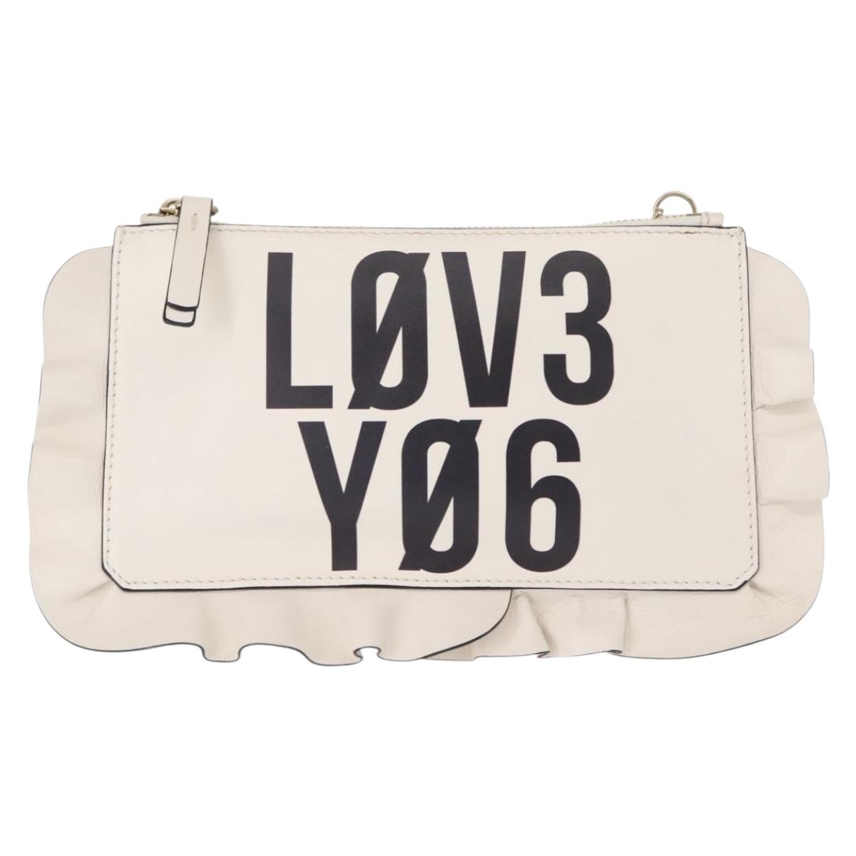 VALENTINO RED VALENTINO Frill Chain Shoulder Bag Leather White Gold Auth bs30020