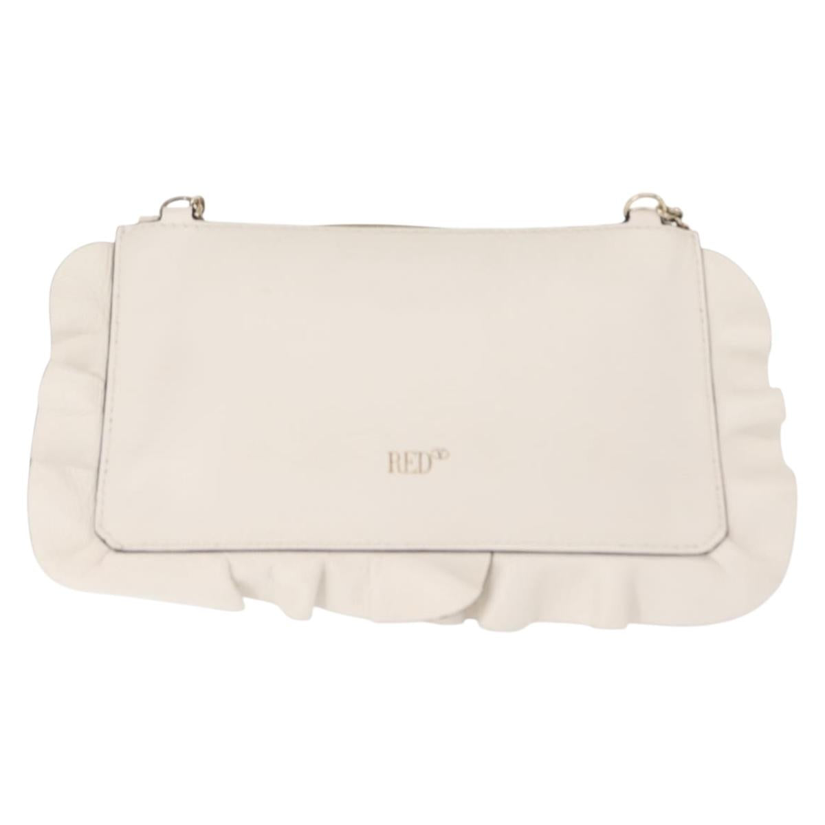 VALENTINO RED VALENTINO Frill Chain Shoulder Bag Leather White Gold Auth bs30020
