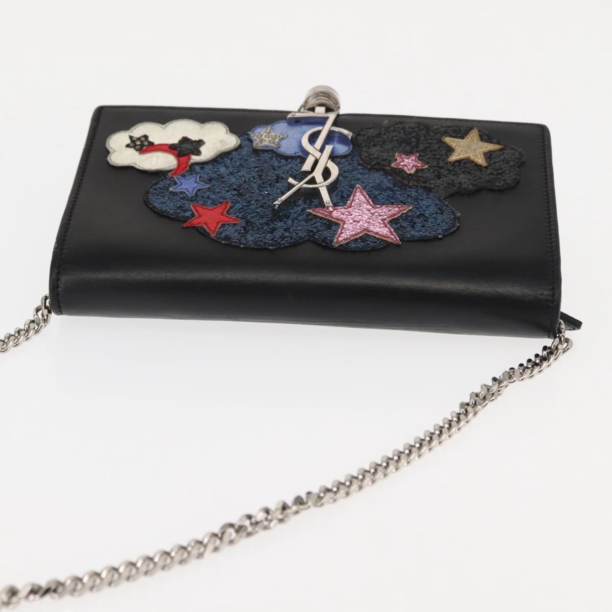 SAINT LAURENT Kate Tassel Chain Shoulder Bag Leather Black Silver Auth bs30026