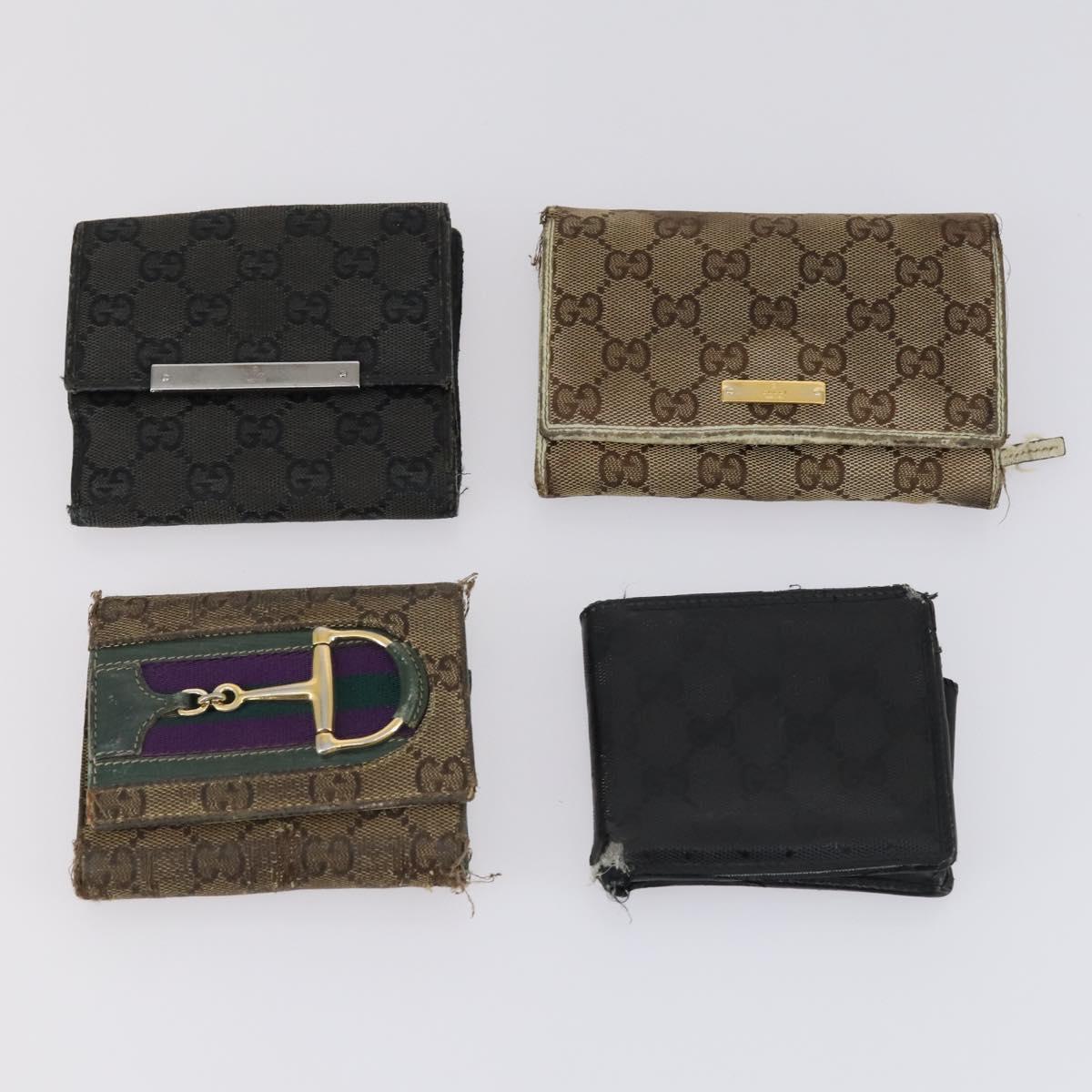 GUCCI GG Canvas Wallet Leather 10 Set Beige Black Auth bs30034