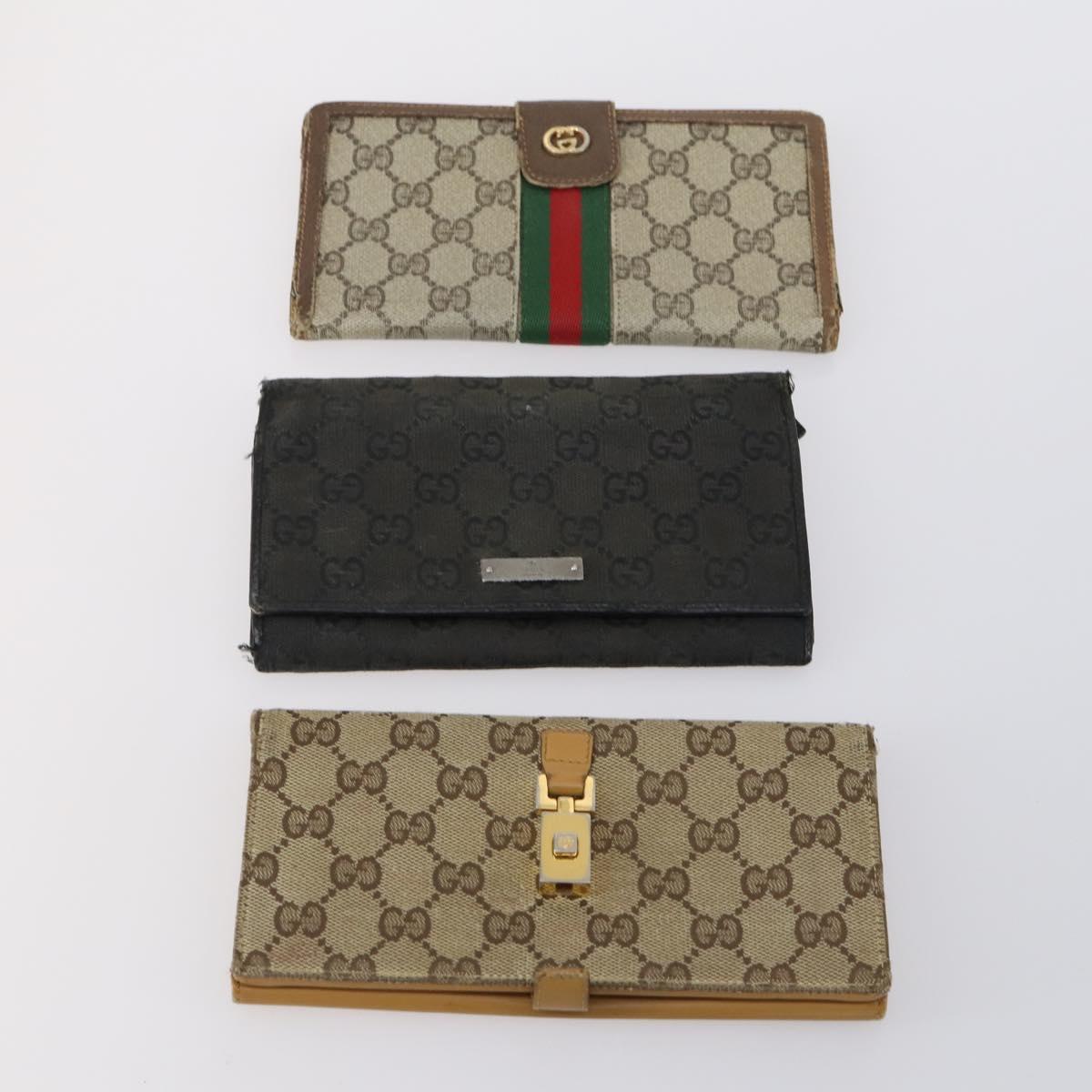 GUCCI GG Supreme Canvas Wallet PVC 7 Set Beige Black Auth bs30035