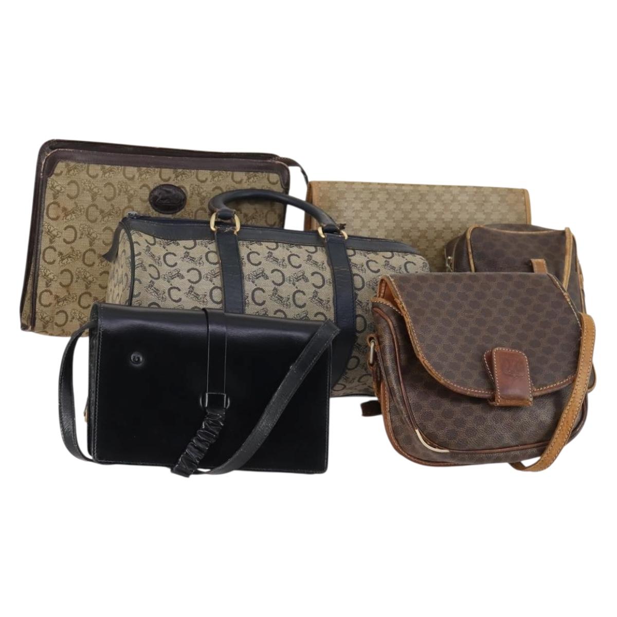 CELINE Macadam Canvas Hand Bag PVC Canvas 6Set Beige Navy black Auth bs30037