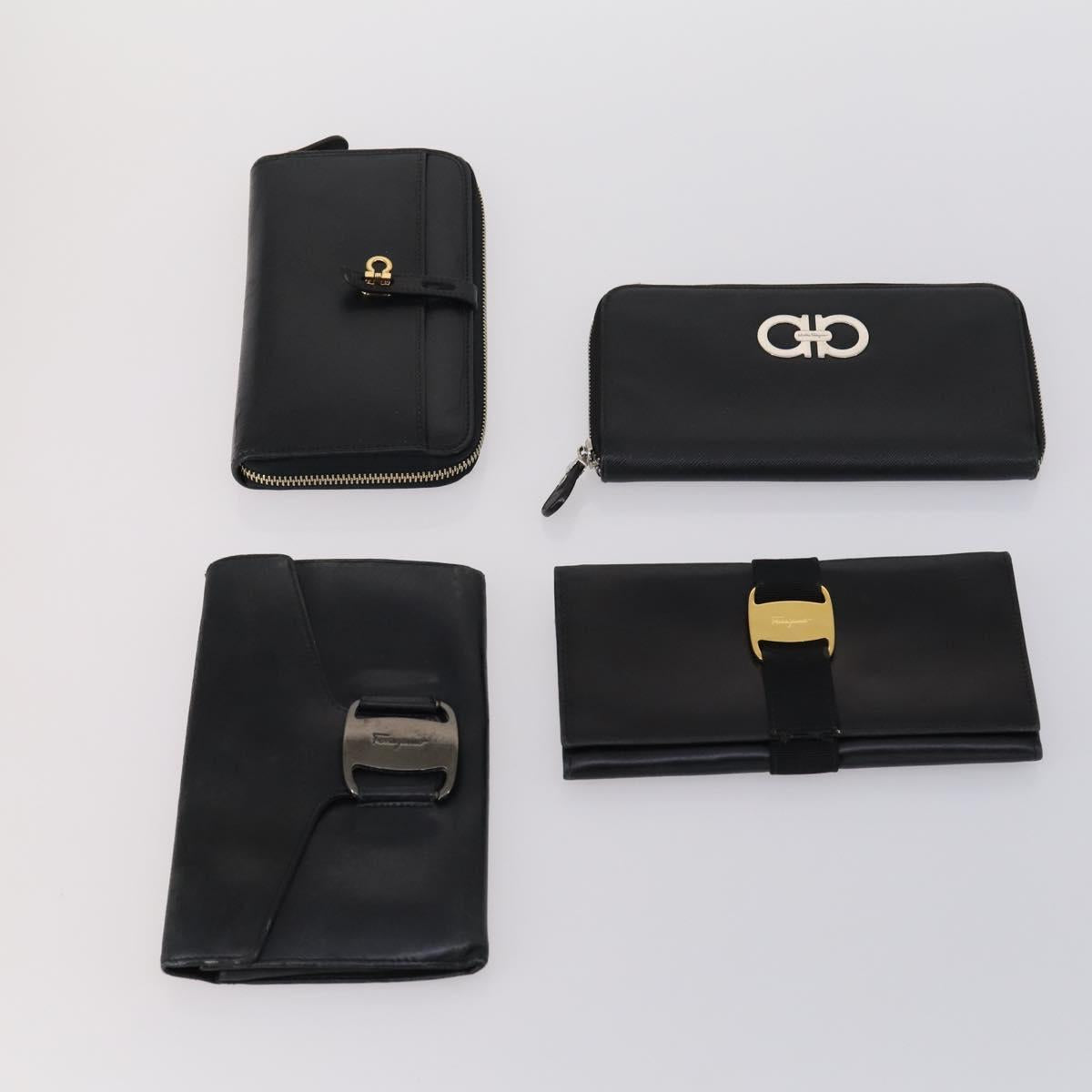 Salvatore Ferragamo Gancini Wallet Leather 11 pieces Black Yellow Auth bs30038