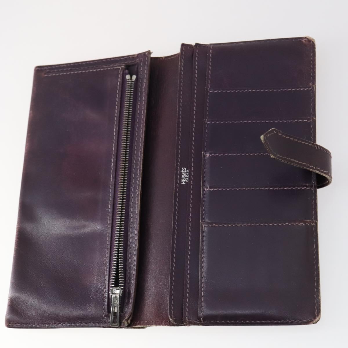 HERMES Wallet Leather Canvas 7 Set Beige Black Brown Auth bs30039