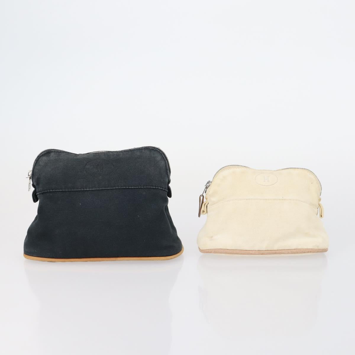 HERMES Wallet Leather Canvas 7 Set Beige Black Brown Auth bs30039