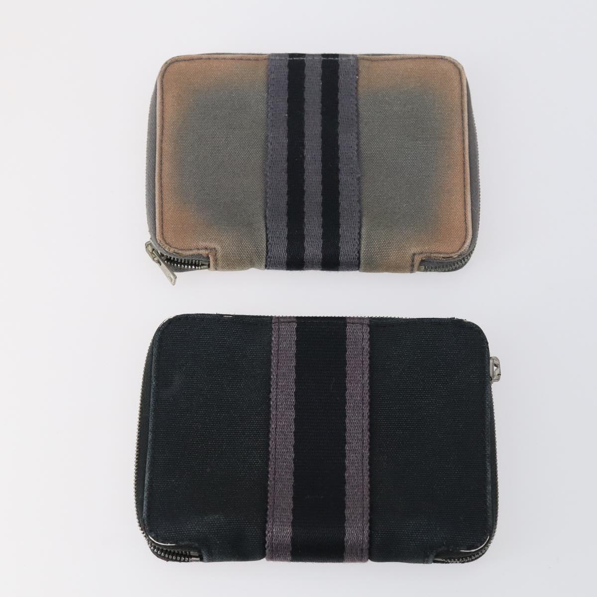 HERMES Wallet Leather Canvas 7 Set Beige Black Brown Auth bs30039