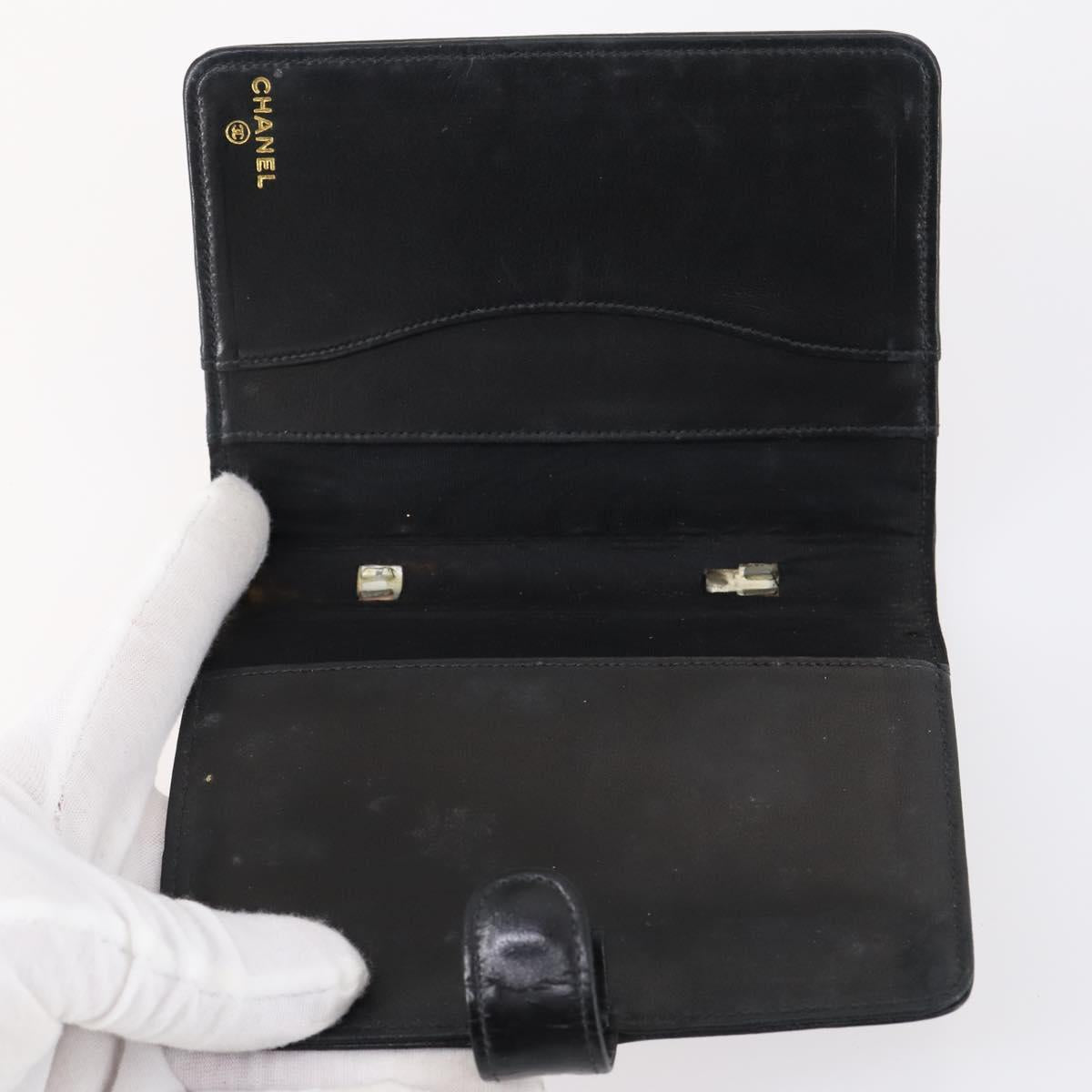 CHANEL Wallet Leather 6Set Black Blue CC Auth bs30040