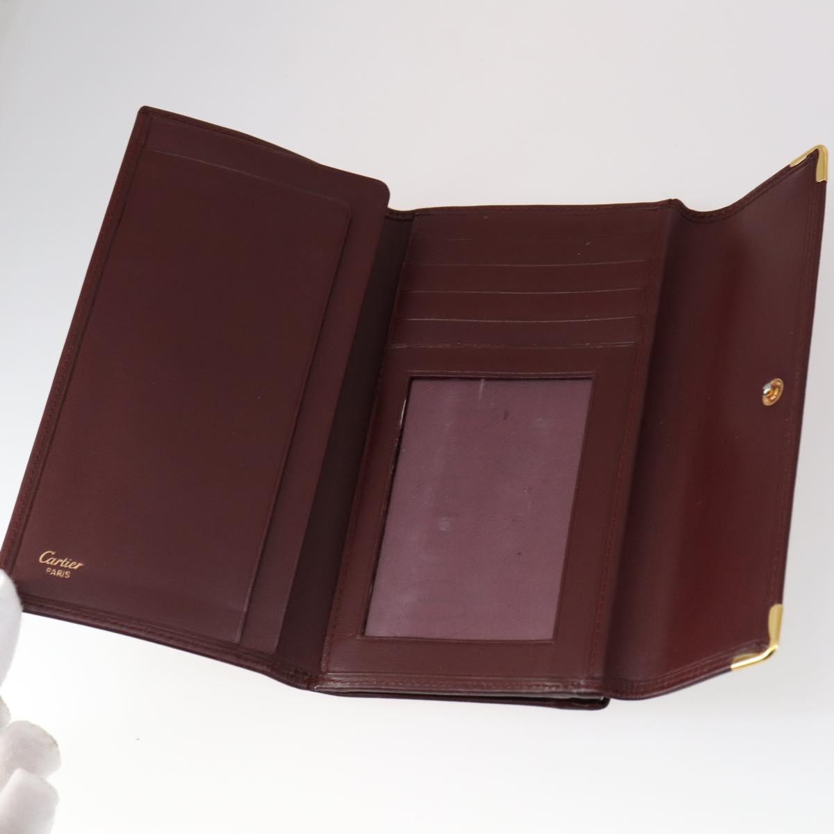 CARTIER Must Line Wallet Leather 13 Set Bordeaux Auth bs30041
