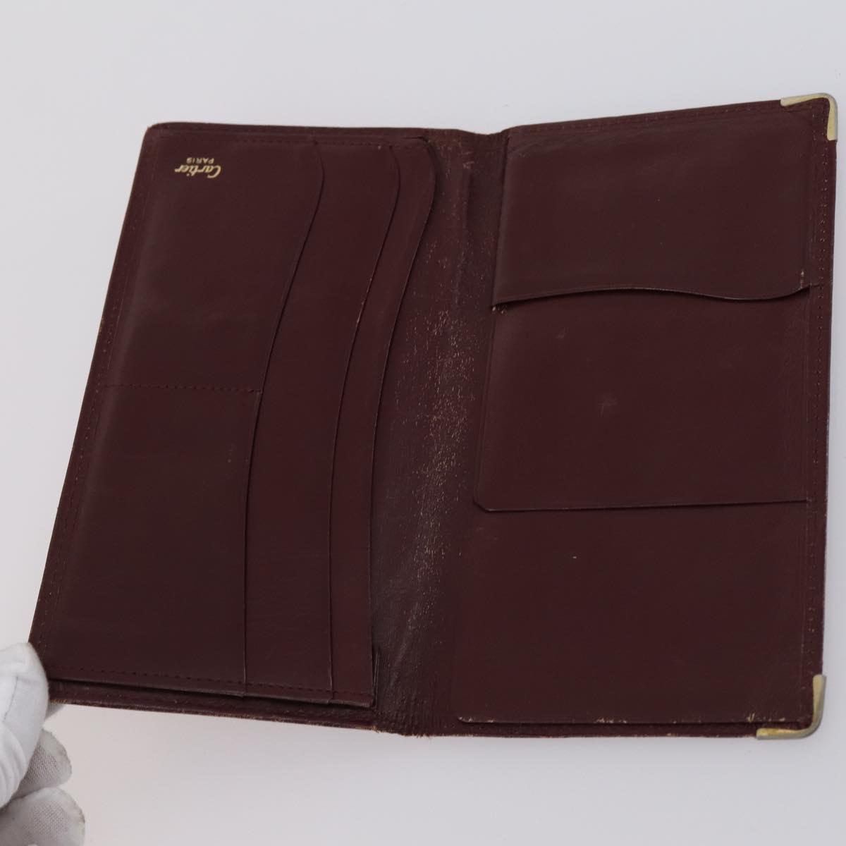 CARTIER Must Line Wallet Leather 13 Set Bordeaux Auth bs30041