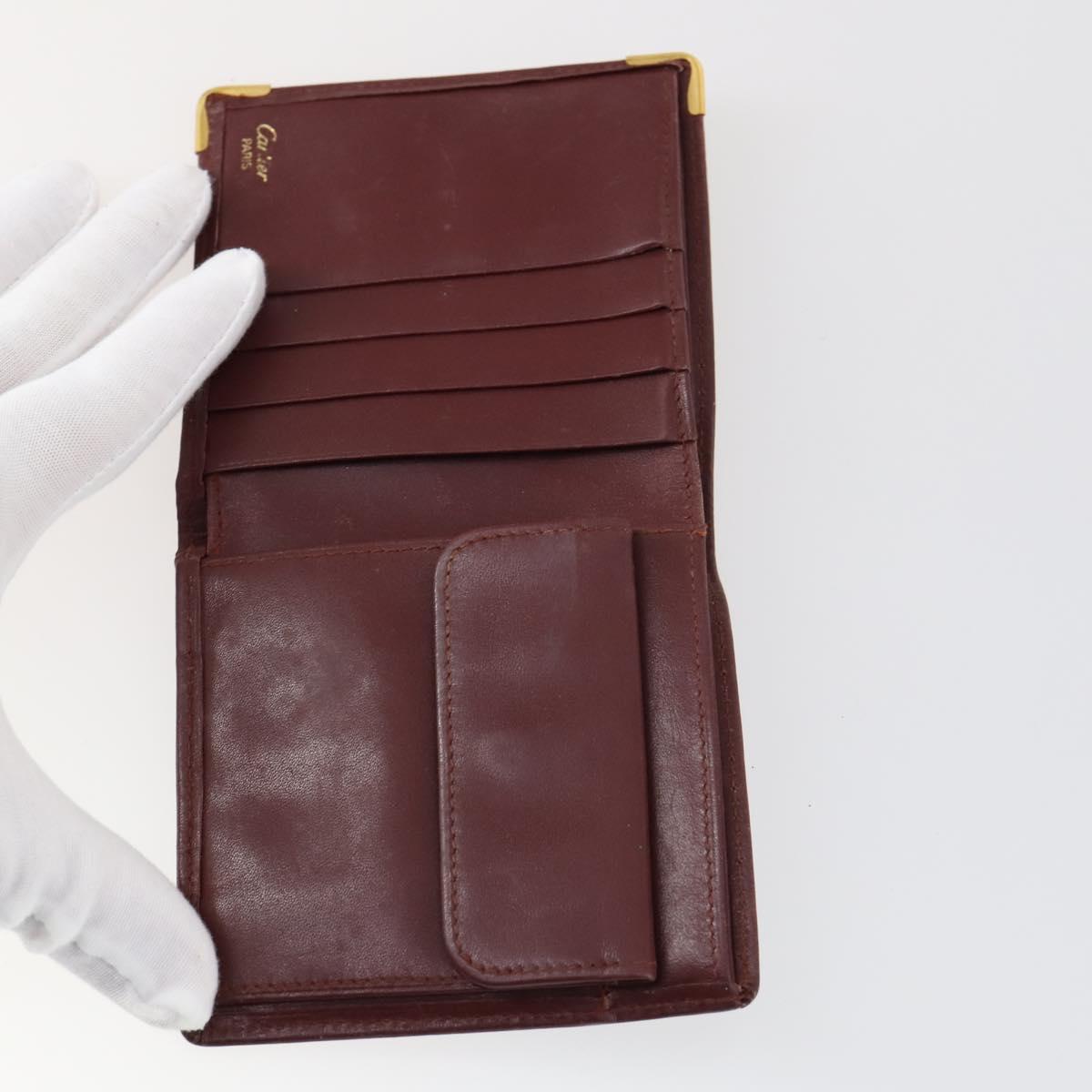 CARTIER Wallet Leather 10set Bordeaux Black Auth bs30042