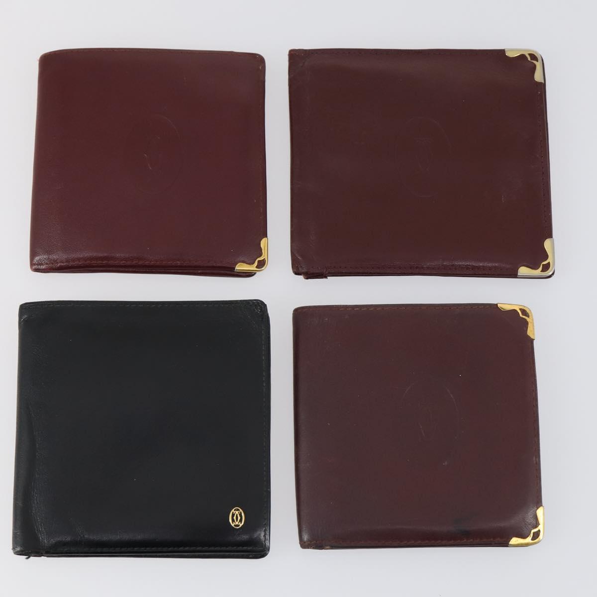 CARTIER Wallet Leather 10set Bordeaux Black Auth bs30042