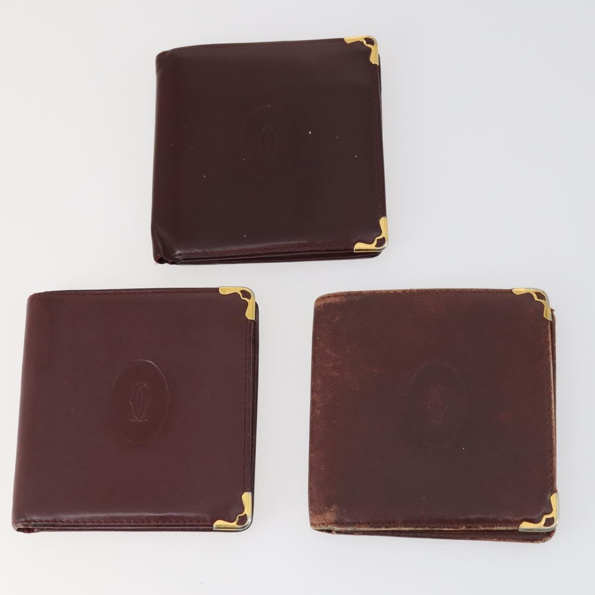 CARTIER Wallet Leather 10set Bordeaux Black Auth bs30042