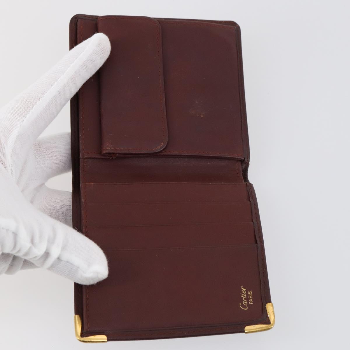 CARTIER Wallet Leather 10set Bordeaux Black Auth bs30042