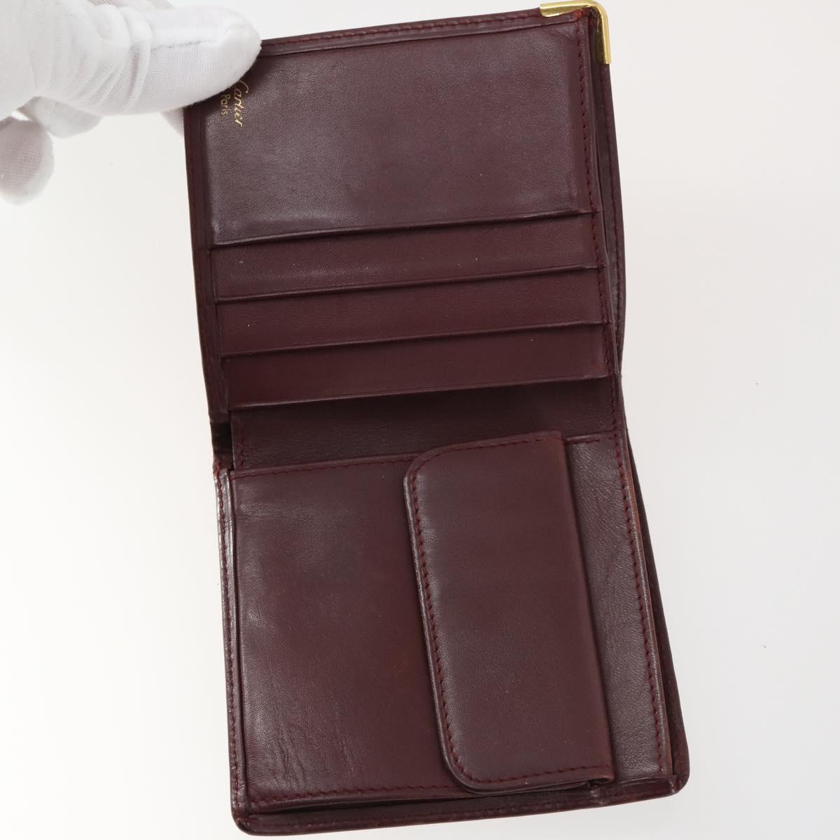 CARTIER Wallet Leather 10set Bordeaux Black Auth bs30042