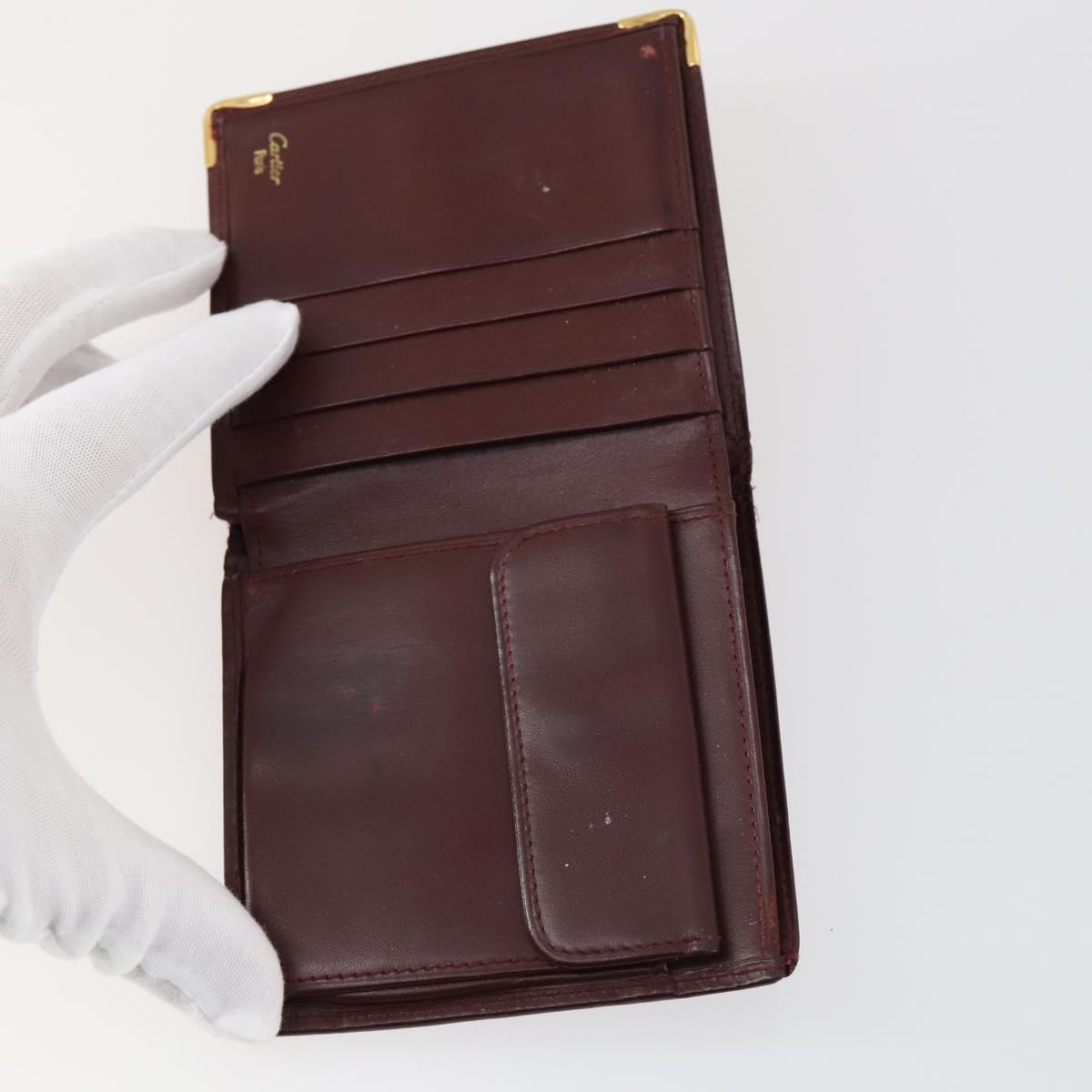CARTIER Wallet Leather 10set Bordeaux Black Auth bs30042
