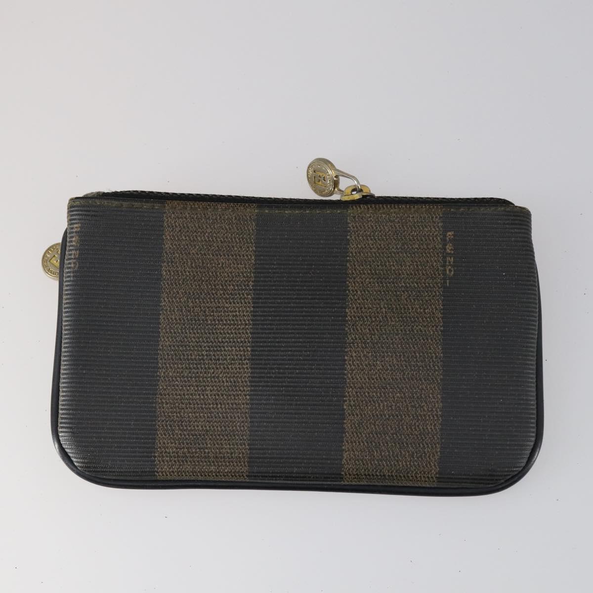 FENDI Pecan Canvas Wallet Leather 7Set Black Brown Auth bs30048