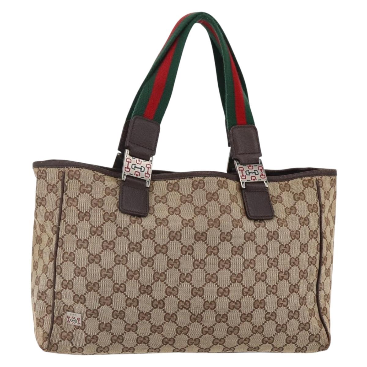 GUCCI GG Canvas Web Sherry Line Tote Bag Beige Gold 145758 Auth bs30053