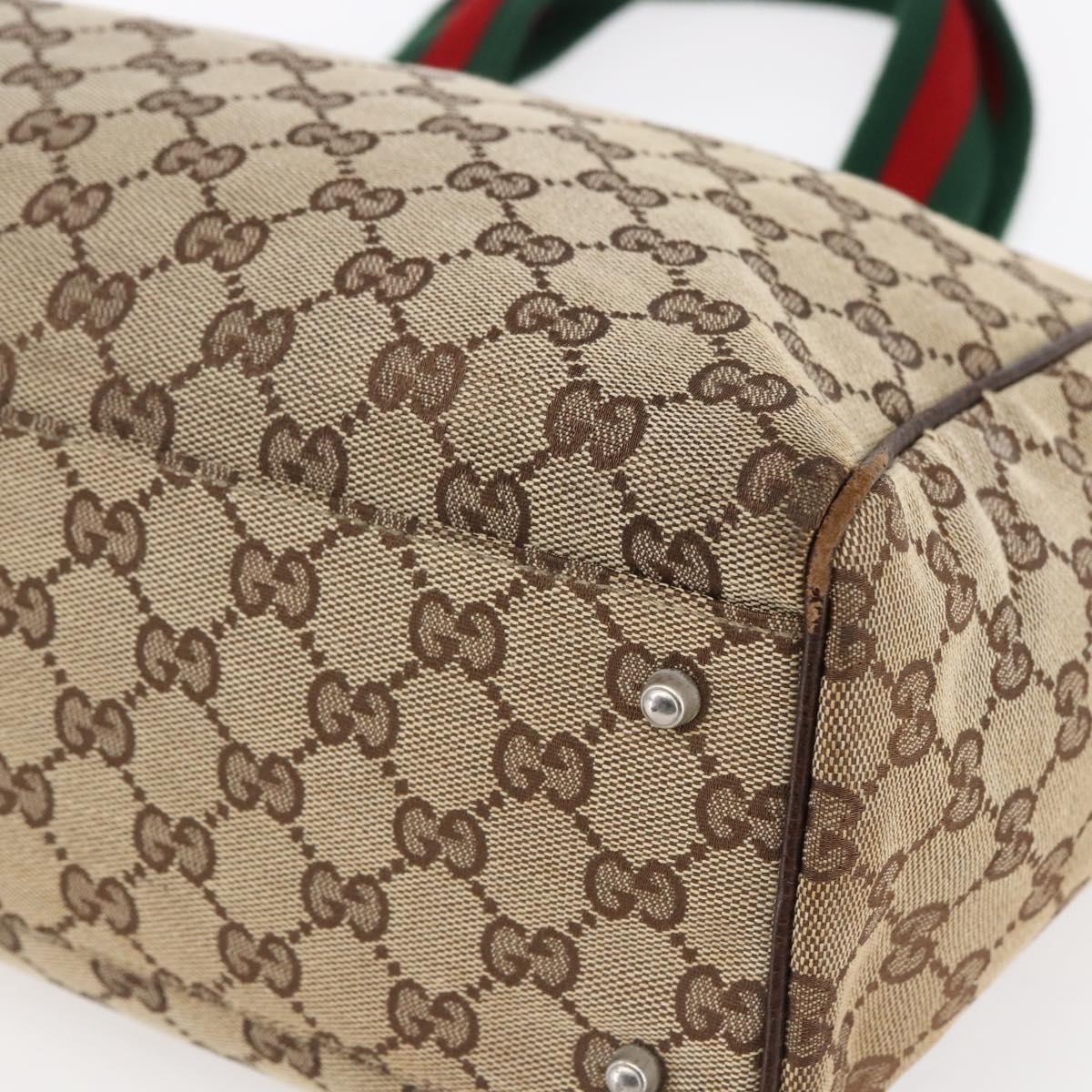 GUCCI GG Canvas Web Sherry Line Tote Bag Beige Gold 145758 Auth bs30053