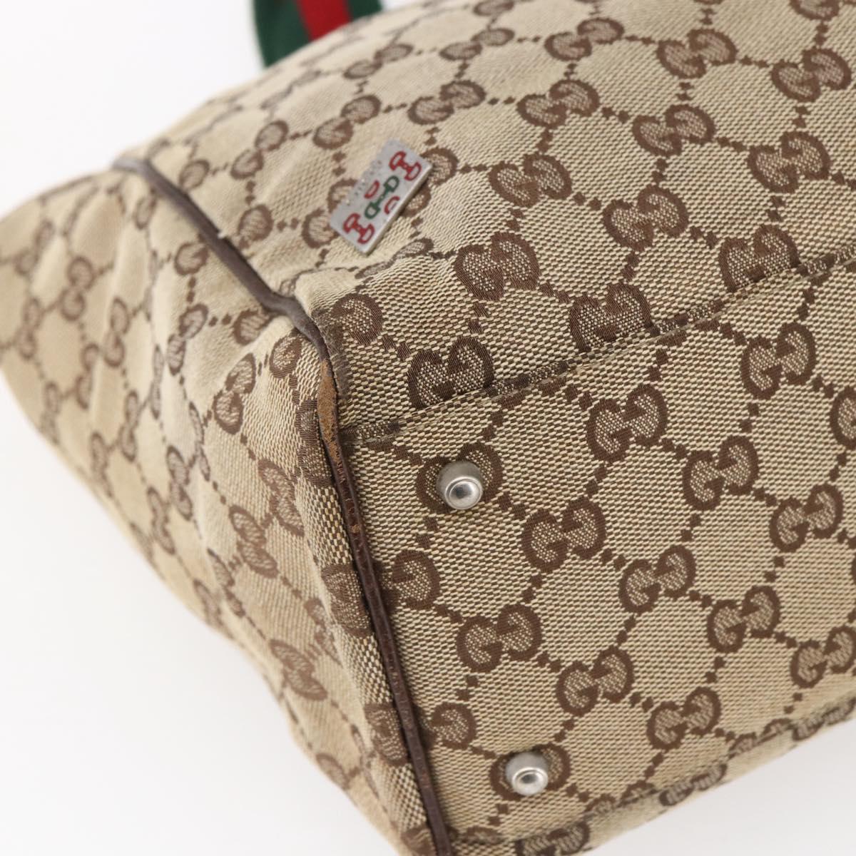 GUCCI GG Canvas Web Sherry Line Tote Bag Beige Gold 145758 Auth bs30053