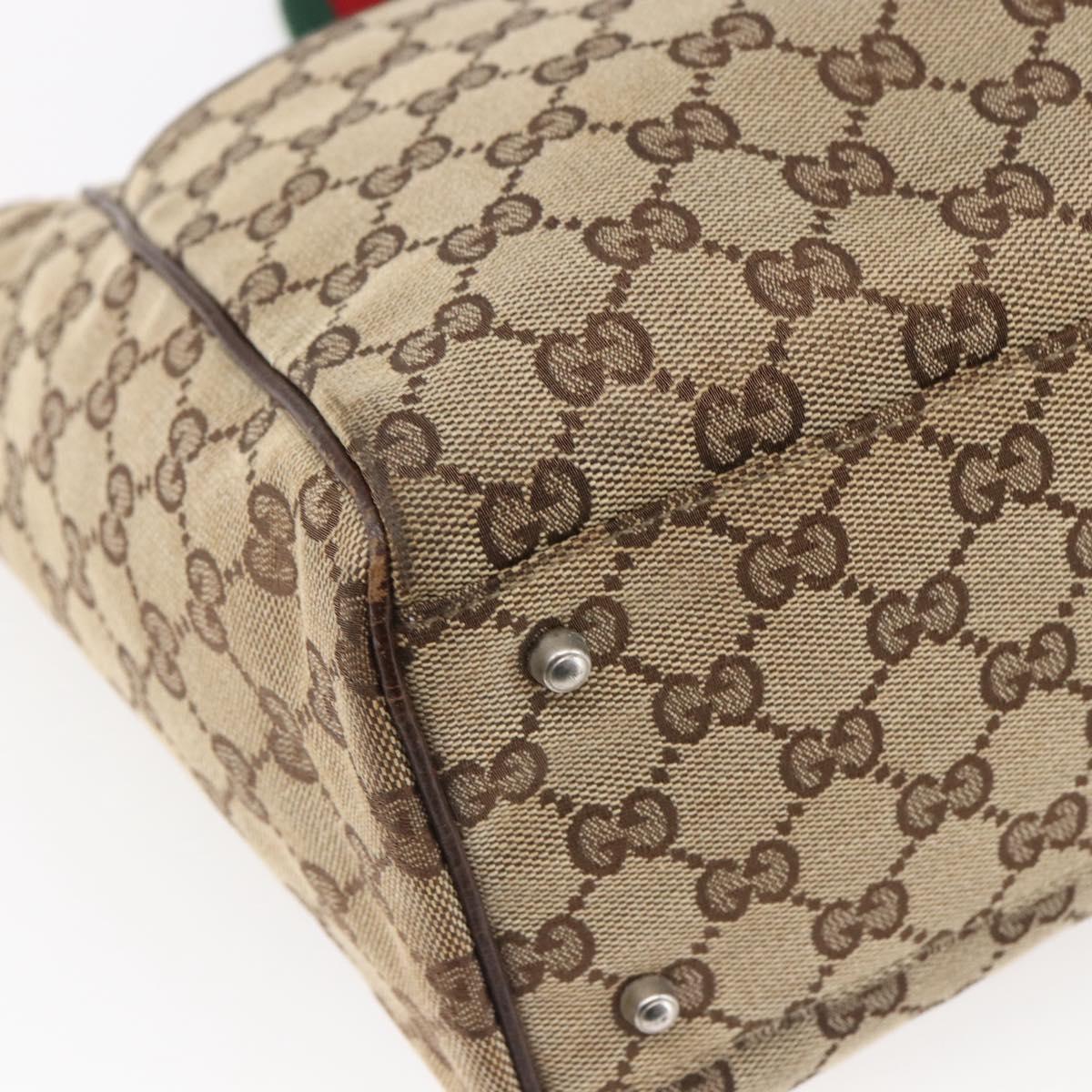 GUCCI GG Canvas Web Sherry Line Tote Bag Beige Gold 145758 Auth bs30053