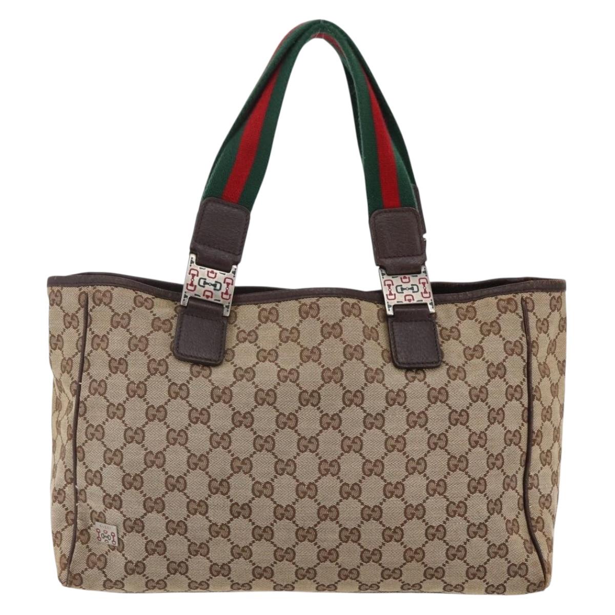 GUCCI GG Canvas Web Sherry Line Tote Bag Beige Gold 145758 Auth bs30053