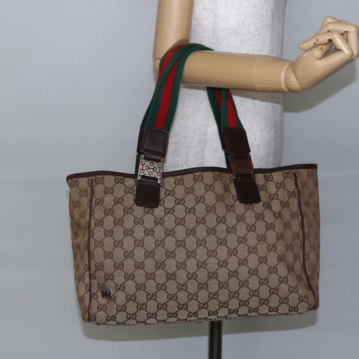 GUCCI GG Canvas Web Sherry Line Tote Bag Beige Gold 145758 Auth bs30053