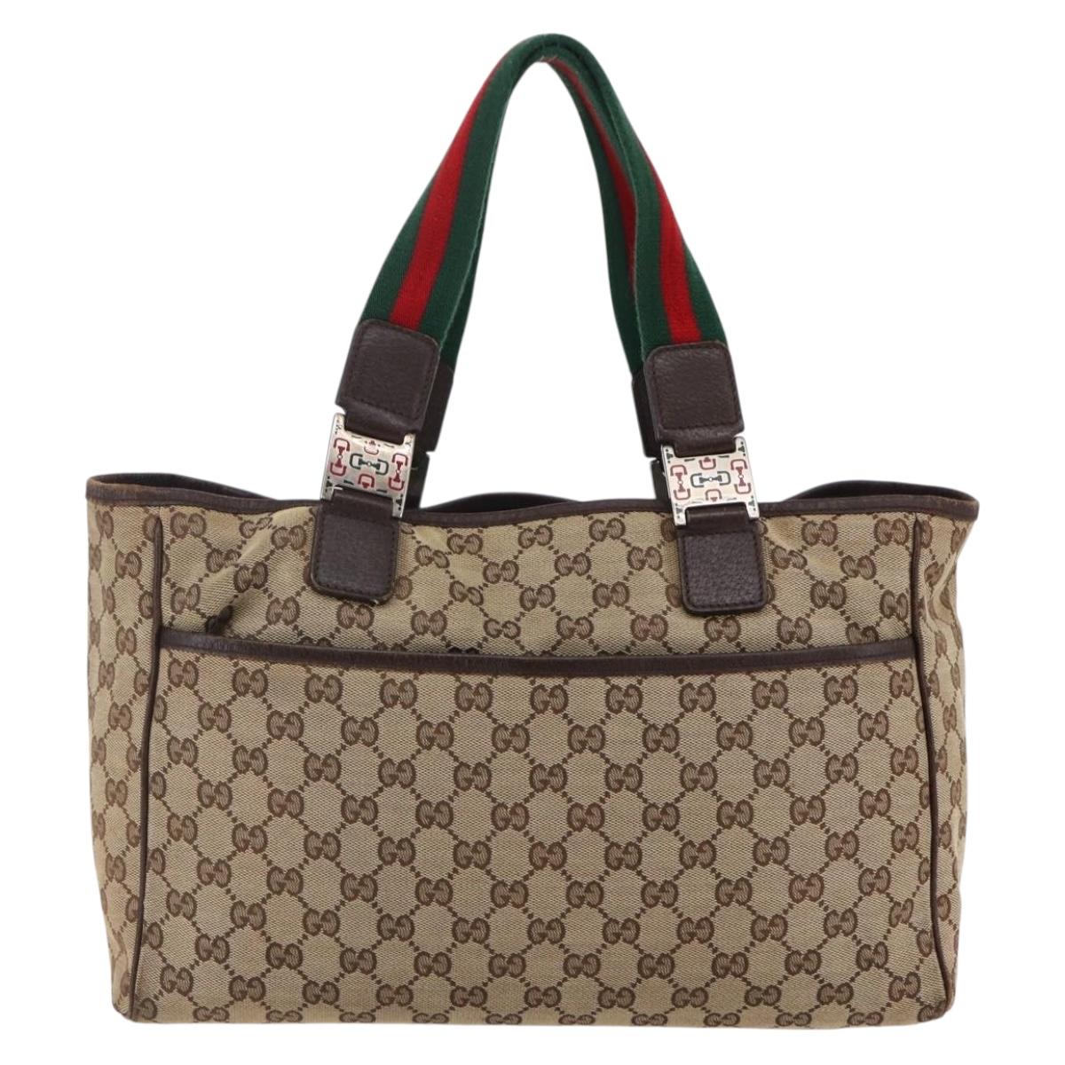 GUCCI GG Canvas Web Sherry Line Tote Bag Beige Gold 145758 Auth bs30053