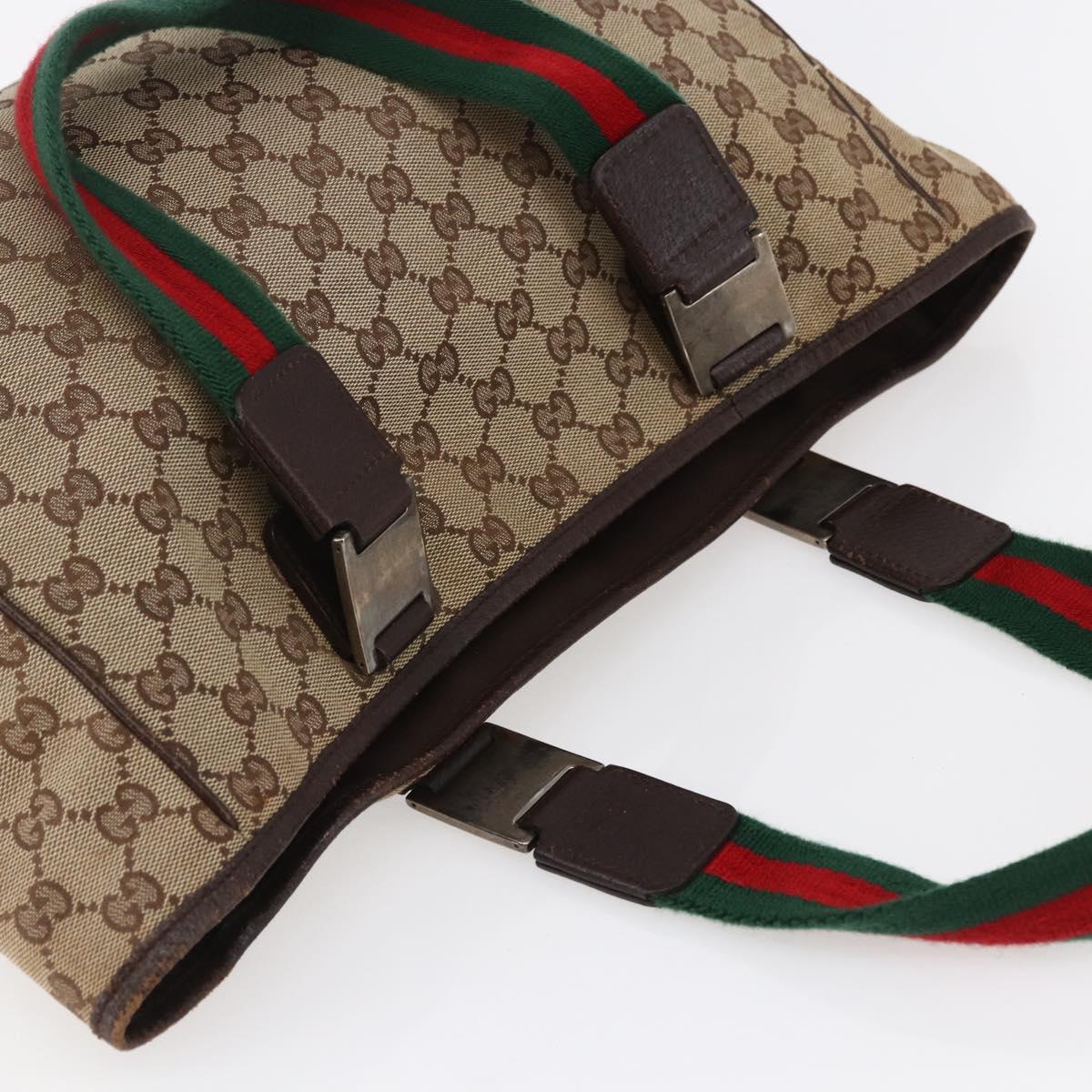 GUCCI GG Canvas Web Sherry Line Tote Bag Beige Gold 145758 Auth bs30053
