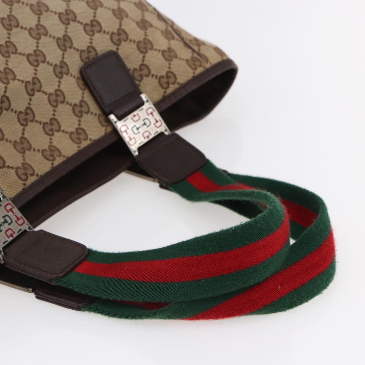 GUCCI GG Canvas Web Sherry Line Tote Bag Beige Gold 145758 Auth bs30053