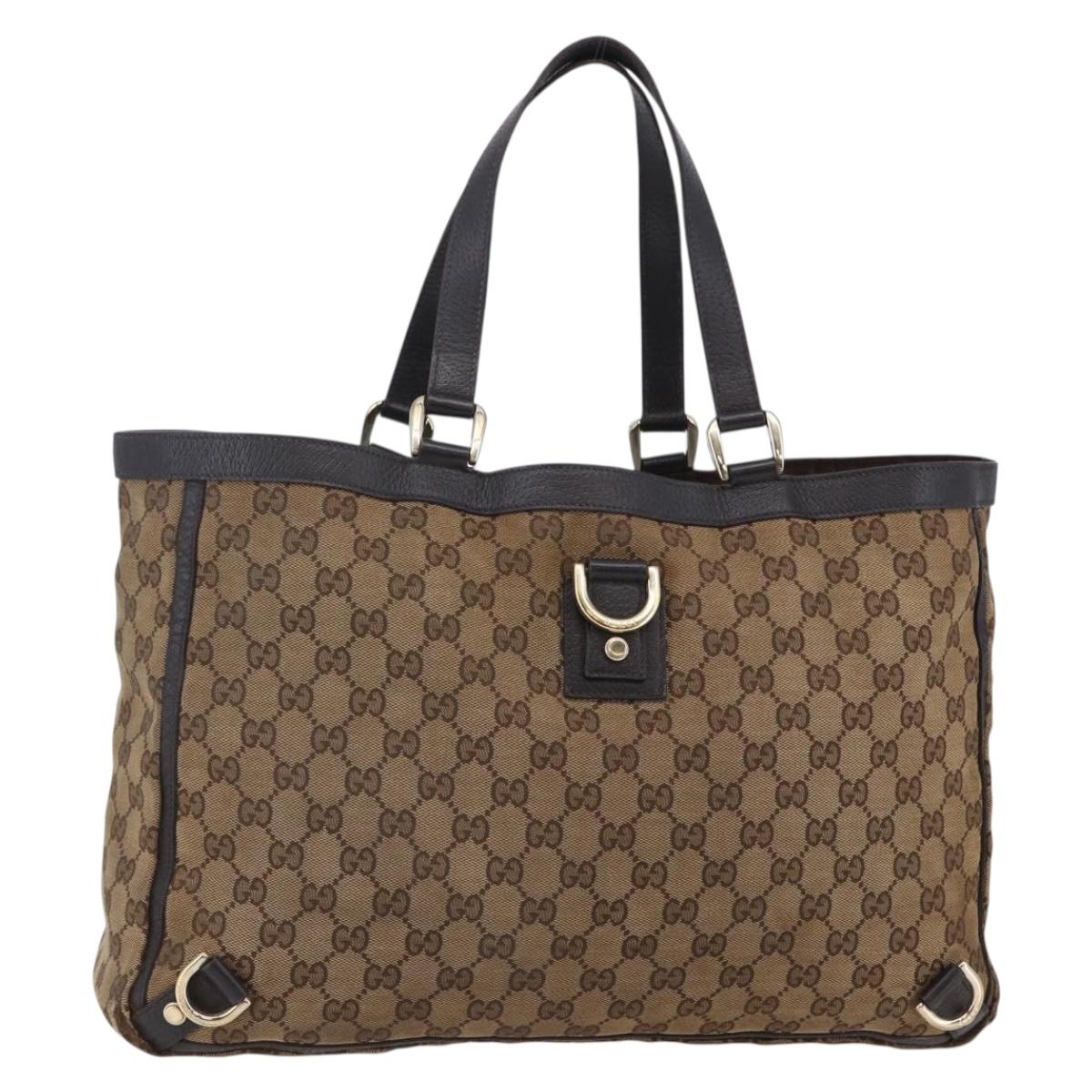 GUCCI GG Canvas Abbey Tote Bag Beige Gold 141472 Auth bs30054