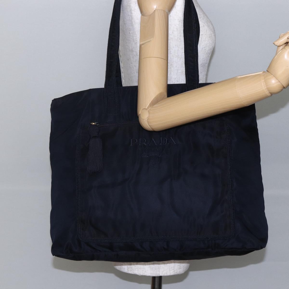 PRADA Tote Bag Nylon Black Gold Auth bs30070