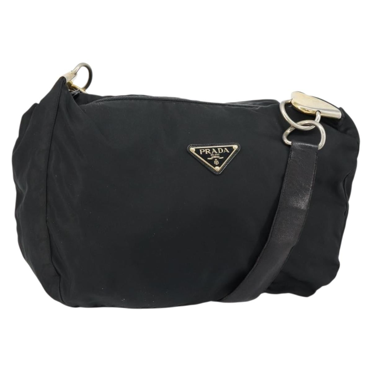 PRADA Shoulder Bag Nylon Leather Black Gold Auth bs30072