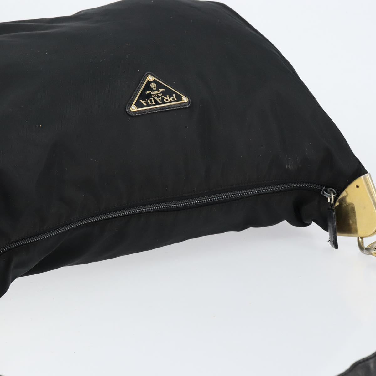 PRADA Shoulder Bag Nylon Leather Black Gold Auth bs30072