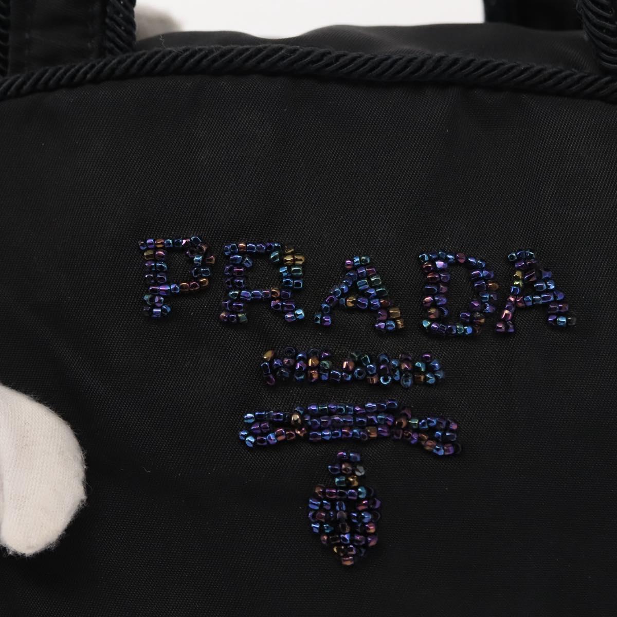 PRADA Beads Tote Bag Nylon Black Silver Auth bs30073