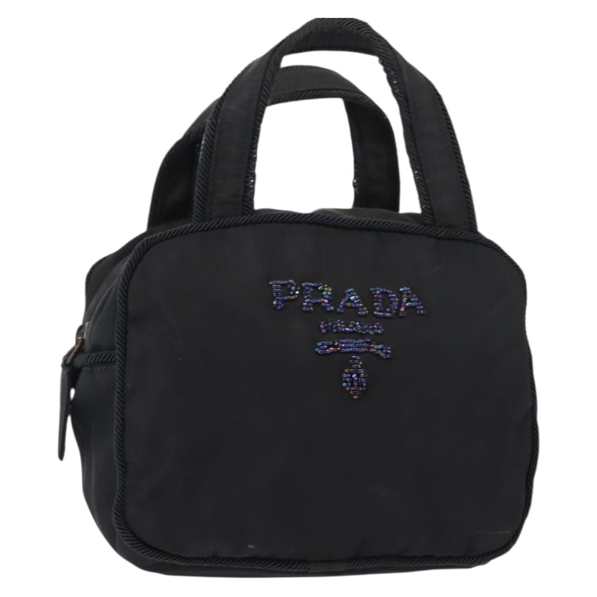 PRADA Beads Tote Bag Nylon Black Silver Auth bs30073