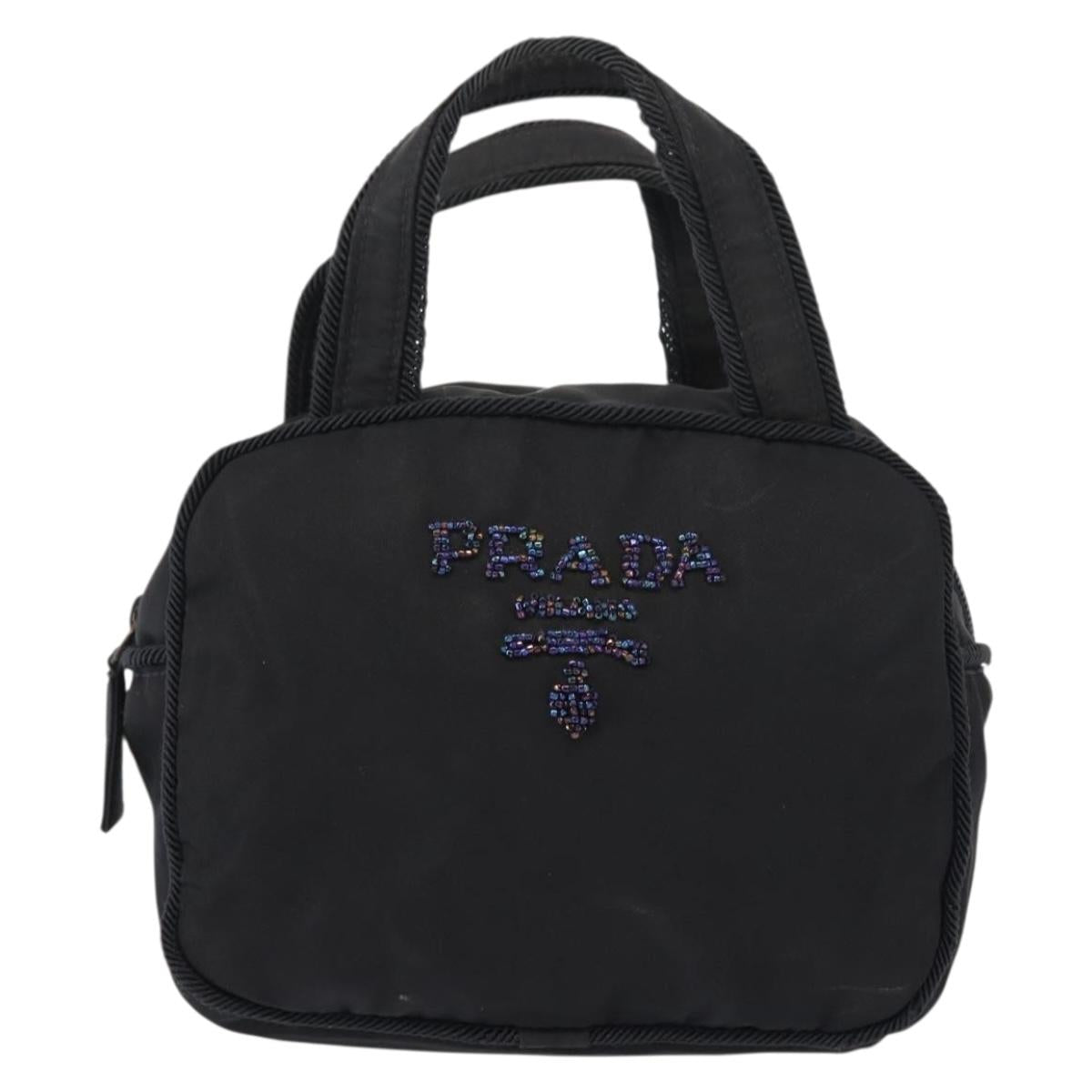 PRADA Beads Tote Bag Nylon Black Silver Auth bs30073