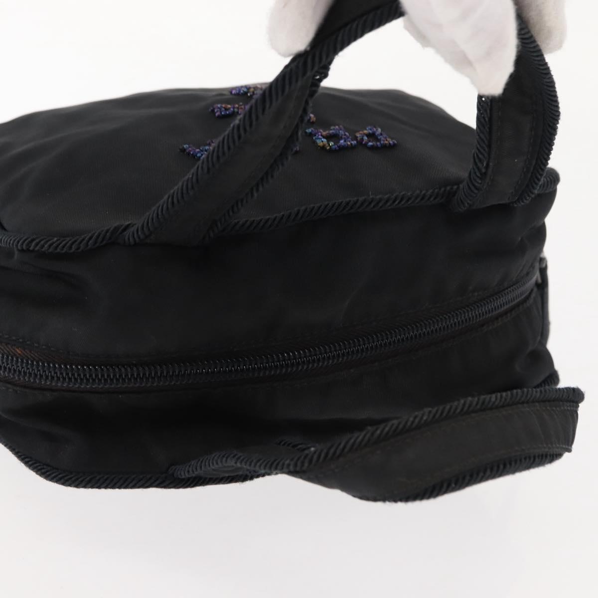 PRADA Beads Tote Bag Nylon Black Silver Auth bs30073