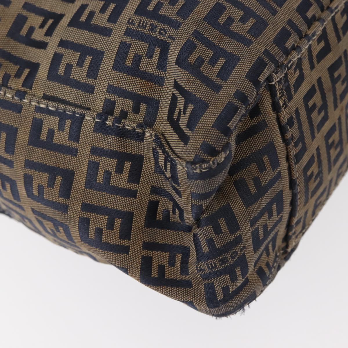FENDI Zucchino Canvas Tote Bag Navy Gold Auth bs30080