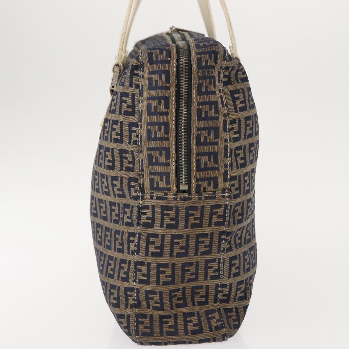 FENDI Zucchino Canvas Tote Bag Navy Gold Auth bs30080